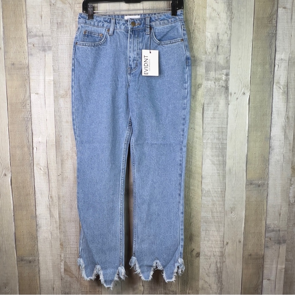 EVIDNT Los Angeles Size 26 Essen Relaxed V-Shaped Cut Raw Hem Blue Denim Jeans